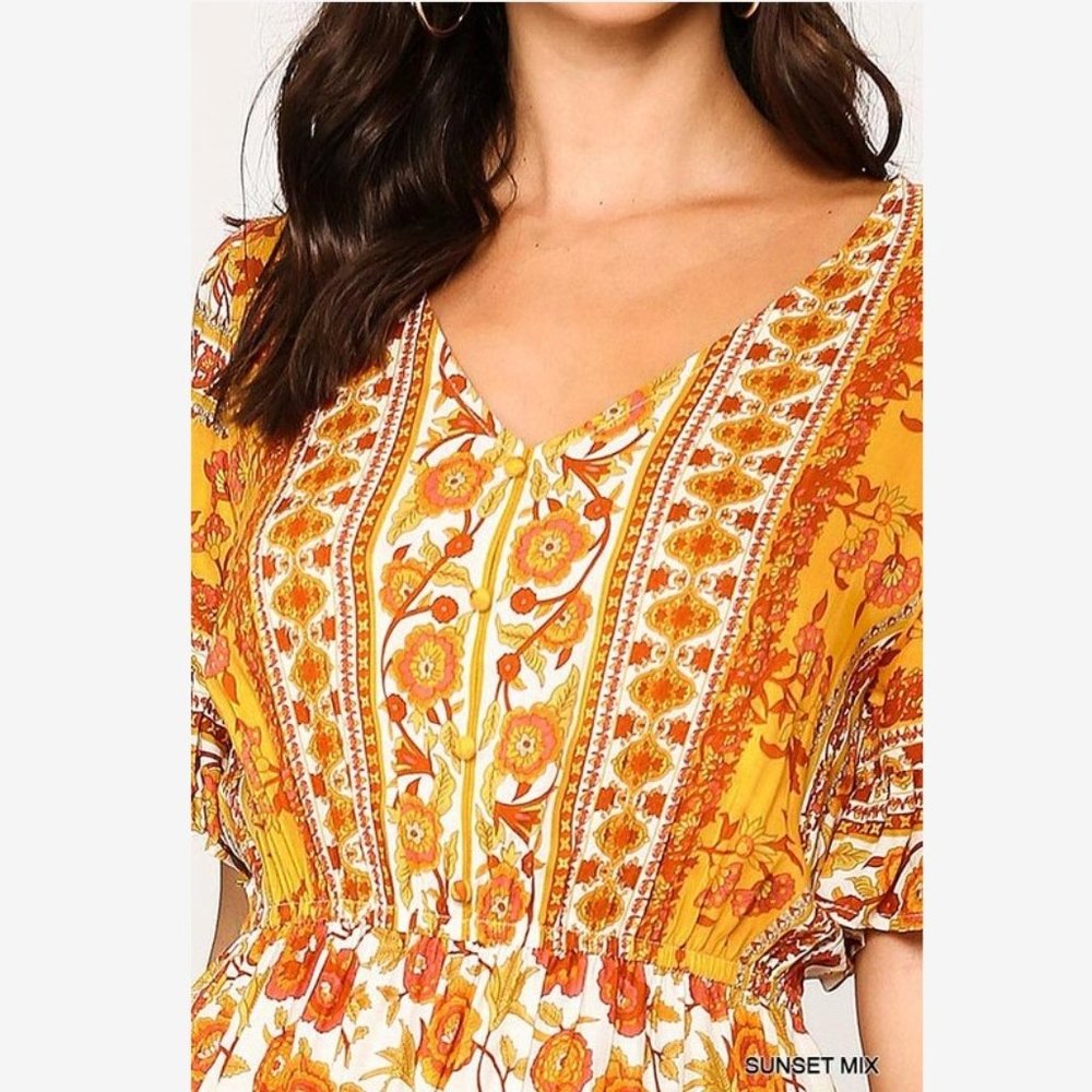 Gigio Floral Print Maxi Dress • NWT • Tiered Ruffles • Button Down • Boho Orange - Picture 5 of 5